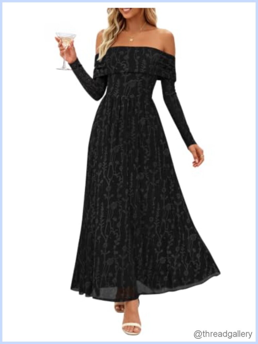 ZESICA Floral Off Shoulder Long Sleeve Maxi Dress Wedding Guest Formal